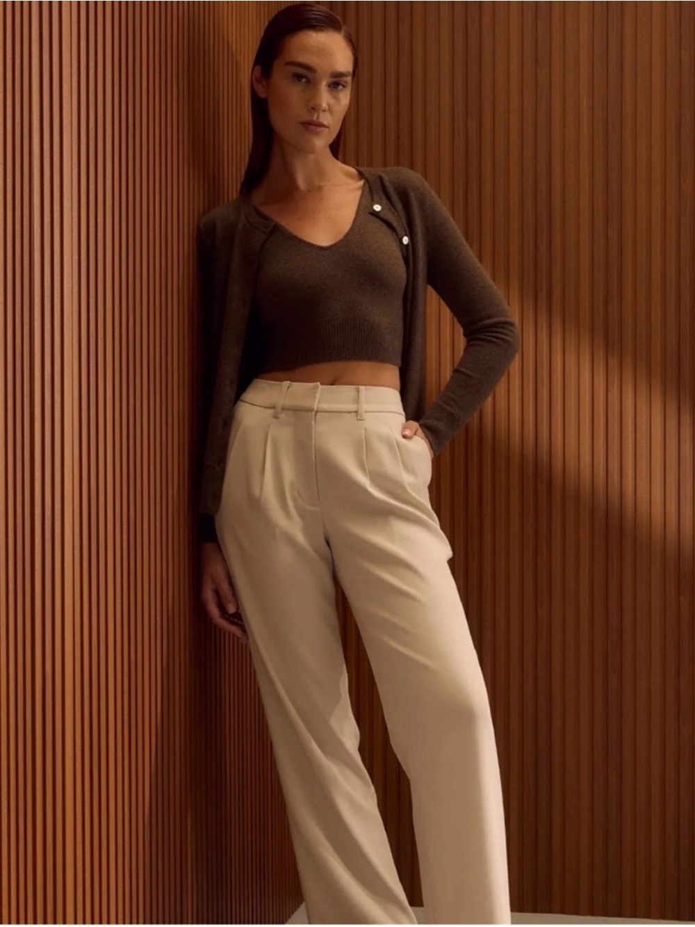 Quince Cream High-Rise Wide-Leg Trousers